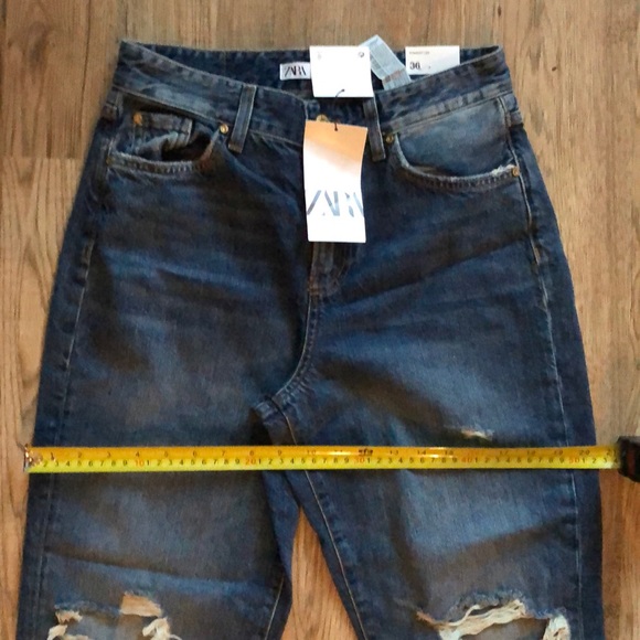NEW!! Zara High Waisted Ripped Straight Leg Jeans - Picture 13 of 16